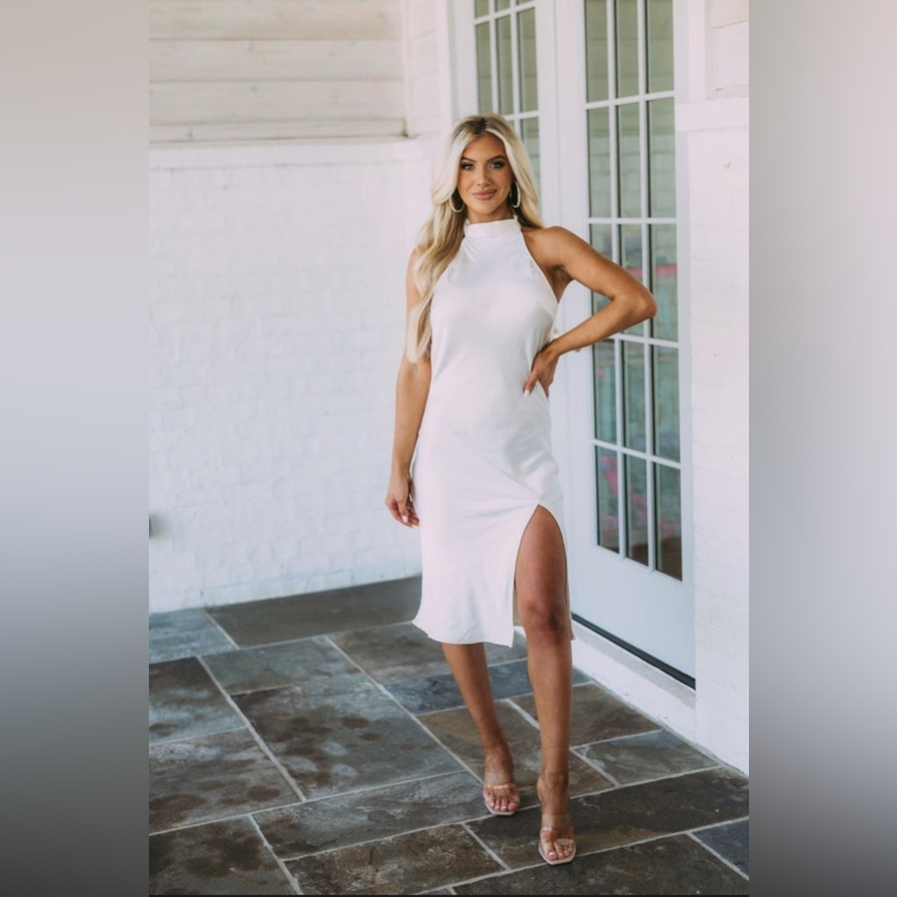 These Three Boutique Pop The Champagne Midi Dress